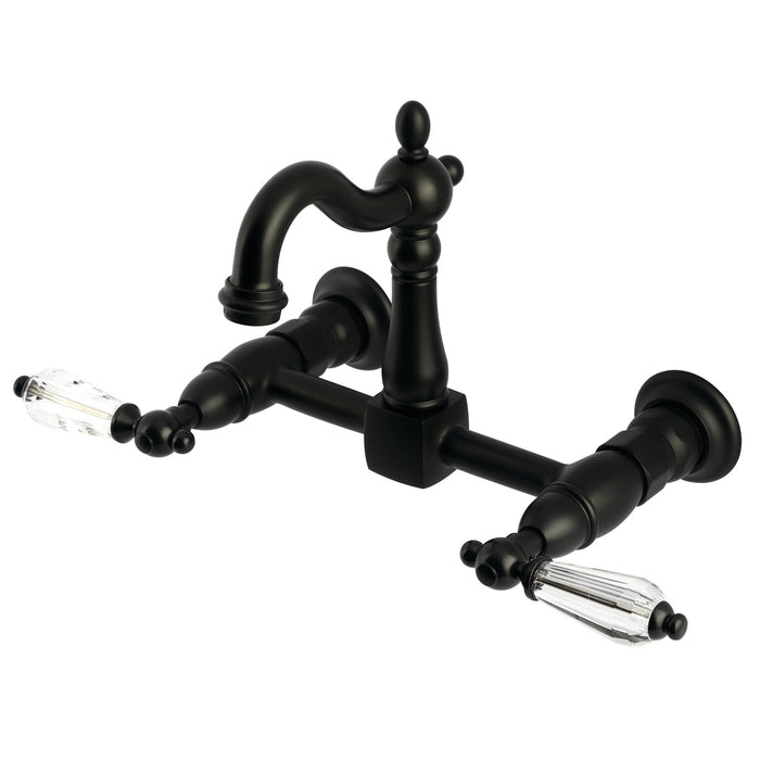 Kingston Heirloom KS2440WLL - Willshire Two-Handle Wall Mount Bridge Kitchen Faucet, Matte Black