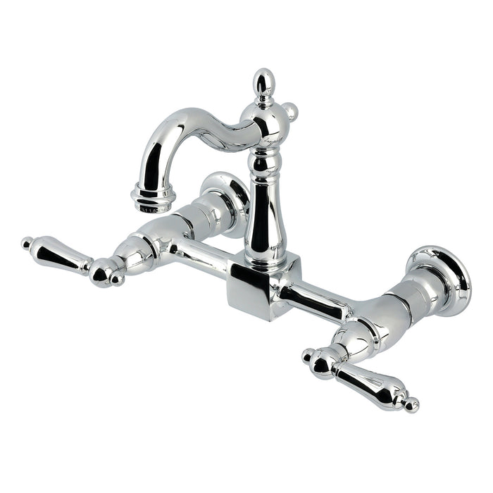 Kingston Heirloom KS2441AL - Heritage Two-Handle 2-Hole Wall Mount Bridge Kitchen Faucet, Polished Chrome