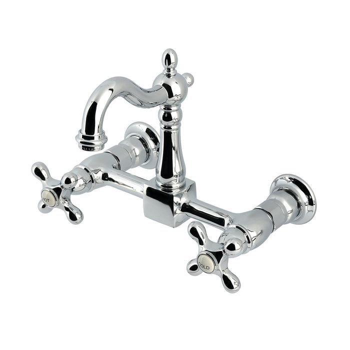 Kingston Heirloom KS2441AX - Heritage Two-Handle 2-Hole Wall Mount Bridge Kitchen Faucet, Polished Chrome