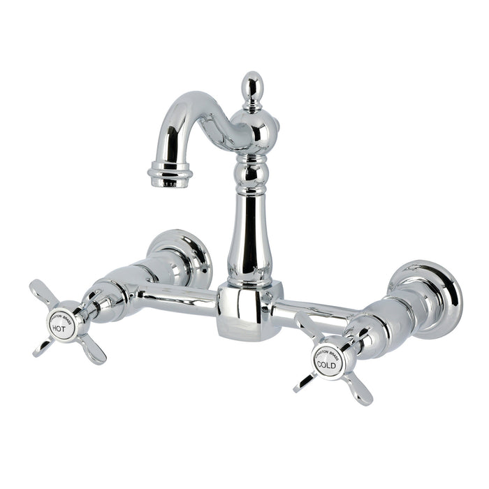 Kingston Heirloom KS2441BEX - Essex Two-Handle 2-Hole Wall Mount Bridge Kitchen Faucet, Polished Chrome
