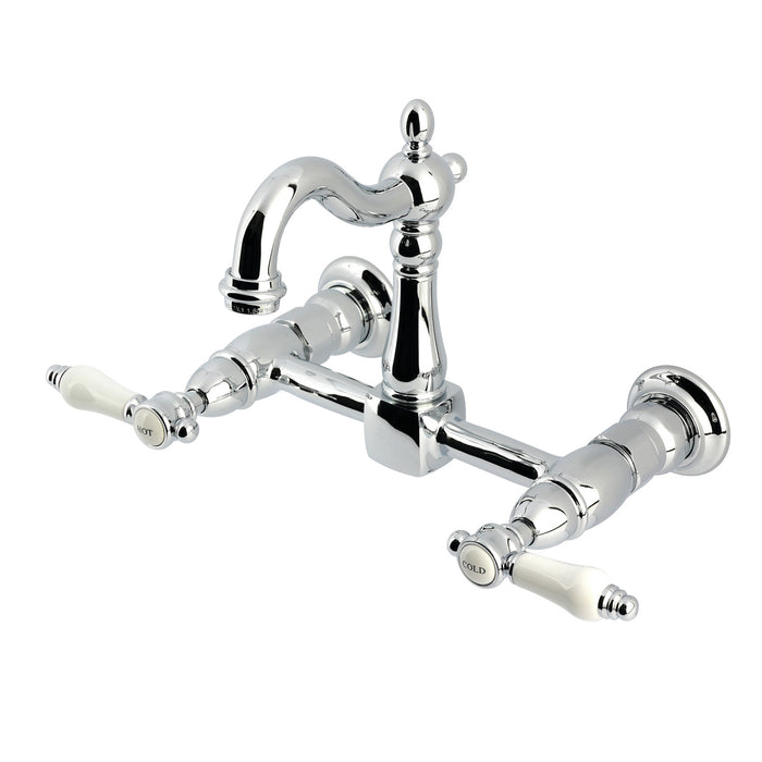 Kingston Heirloom KS2441BPL - Bel-Air Two-Handle 2-Hole Wall Mount Bridge Kitchen Faucet, Polished Chrome