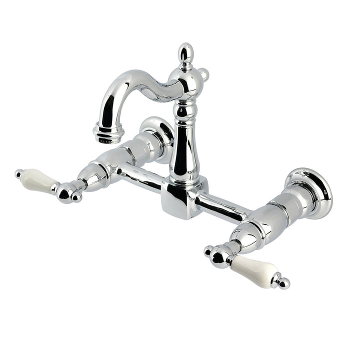 Kingston Heirloom KS2441PL - Heritage Two-Handle 2-Hole Wall Mount Bridge Kitchen Faucet, Polished Chrome