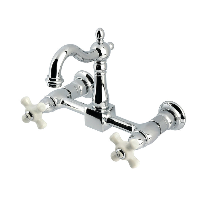 Kingston Heirloom KS2441PX - Heritage Two-Handle 2-Hole Wall Mount Bridge Kitchen Faucet, Polished Chrome