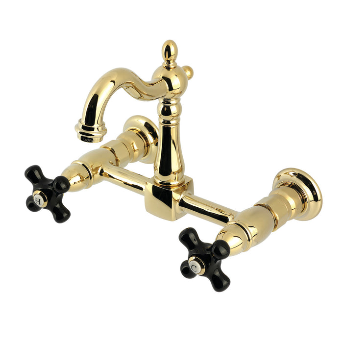 Kingston Heirloom KS2442PKX - Duchess Two-Handle 2-Hole Wall Mount Bridge Kitchen Faucet, Polished Brass