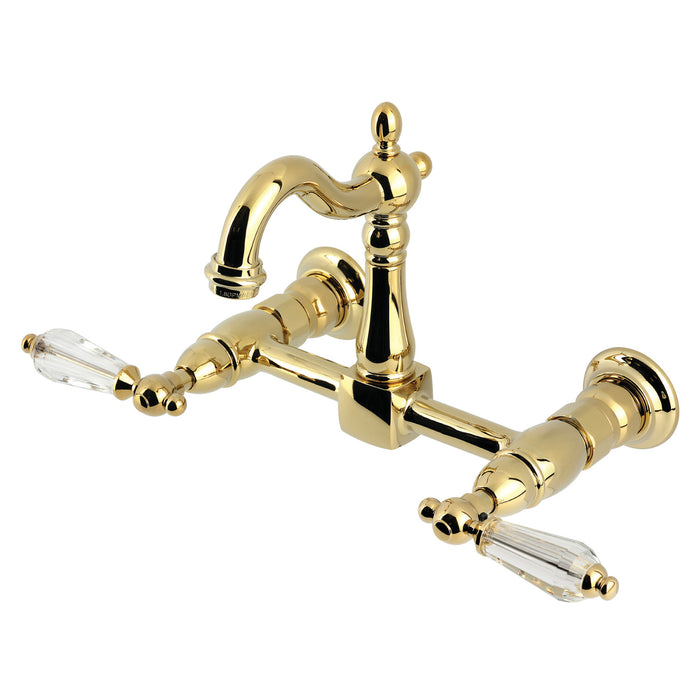 Kingston Heirloom KS2442WLL - Willshire Two-Handle Wall Mount Bridge Kitchen Faucet, Polished Brass