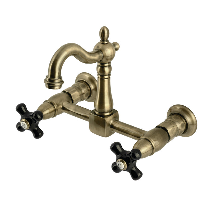 Kingston Heirloom KS2443PKX - Duchess Two-Handle 2-Hole Wall Mount Bridge Kitchen Faucet, Antique Brass