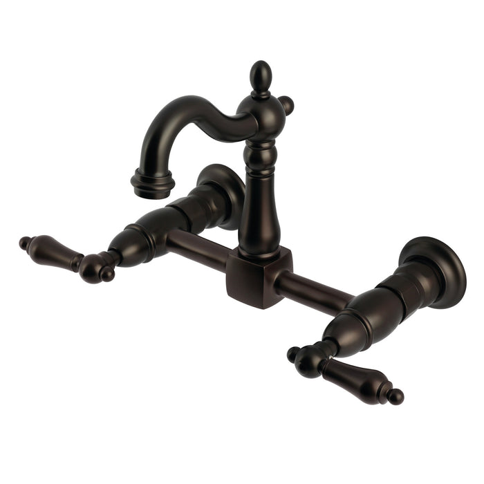 Kingston Heirloom KS2445AL - Heritage Two-Handle 2-Hole Wall Mount Bridge Kitchen Faucet, Oil Rubbed Bronze