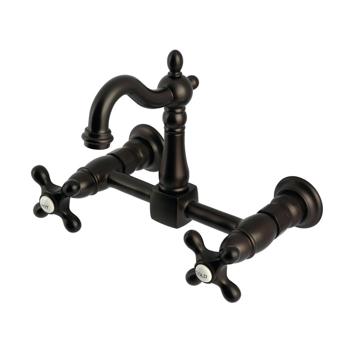 Kingston Heirloom KS2445AX - Heritage Two-Handle 2-Hole Wall Mount Bridge Kitchen Faucet, Oil Rubbed Bronze