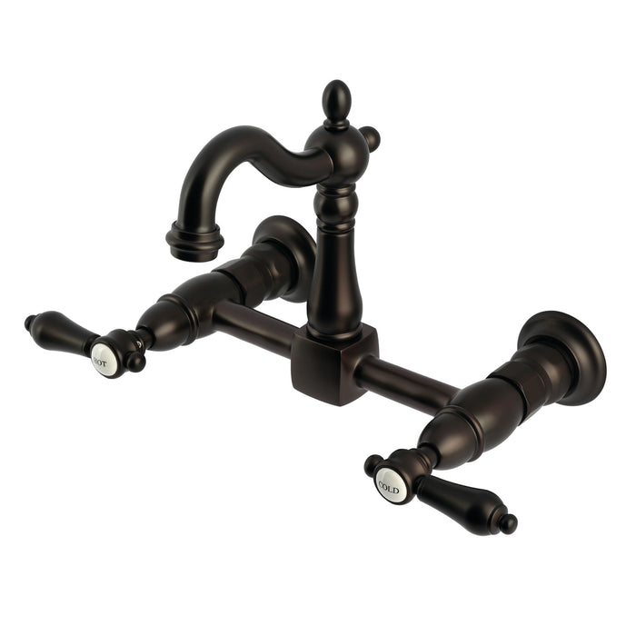 Kingston Heirloom KS2445BAL - Heirloom Two-Handle 2-Hole Wall Mount Bridge Kitchen Faucet, Oil Rubbed Bronze
