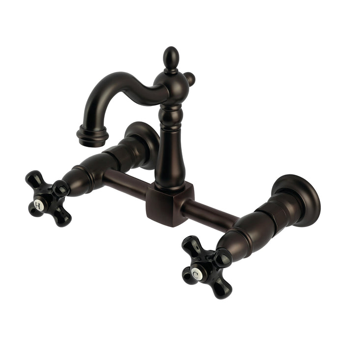 Kingston Heirloom KS2445PKX - Duchess Two-Handle 2-Hole Wall Mount Bridge Kitchen Faucet, Oil Rubbed Bronze