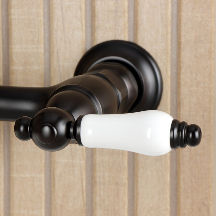 Kingston Heirloom KS2445PLBS - Heritage Two-Handle 3-Hole Wall Mount Bridge Kitchen Faucet with Brass Sprayer, Oil Rubbed Bronze