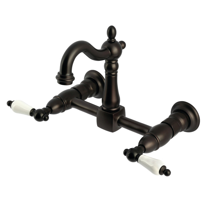 Kingston Heirloom KS2445PL - Heritage Two-Handle 2-Hole Wall Mount Bridge Kitchen Faucet, Oil Rubbed Bronze