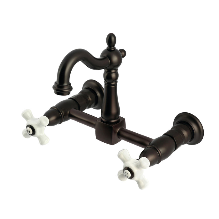 Kingston Heirloom KS2445PX - Heritage Two-Handle 2-Hole Wall Mount Bridge Kitchen Faucet, Oil Rubbed Bronze