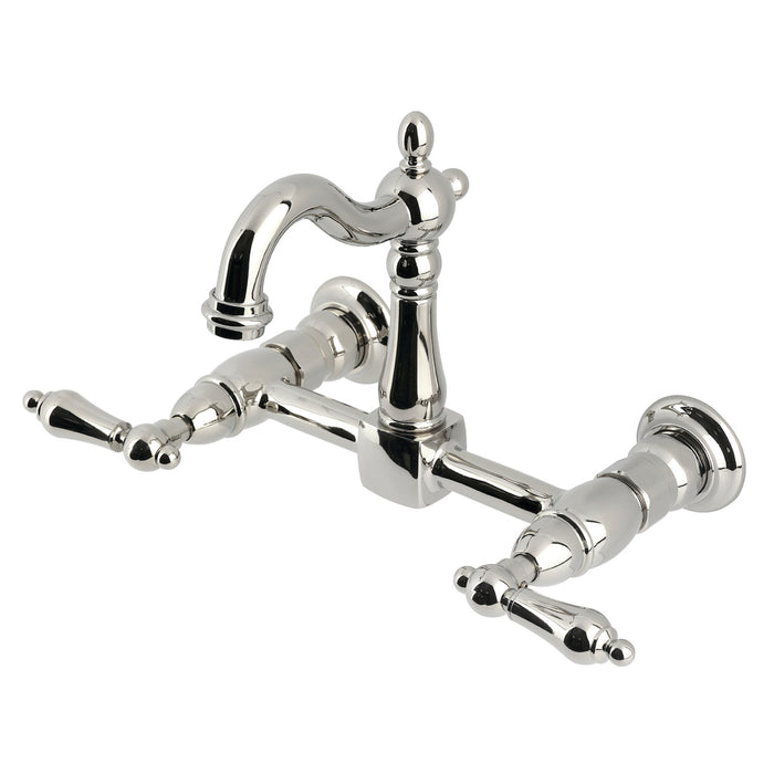 Kingston Heirloom KS2446AL - Heritage Two-Handle 2-Hole Wall Mount Bridge Kitchen Faucet, Polished Nickel