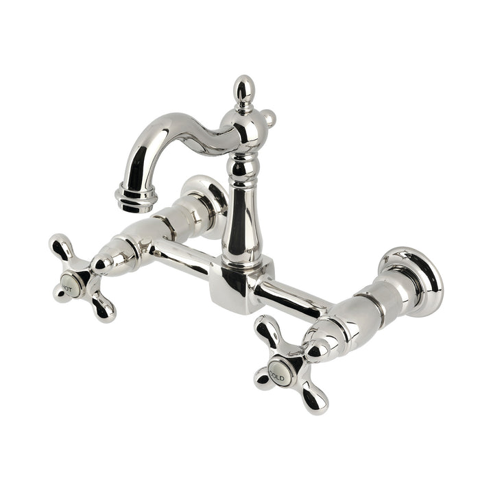 Kingston Heirloom KS2446AX - Heritage Two-Handle 2-Hole Wall Mount Bridge Kitchen Faucet, Polished Nickel