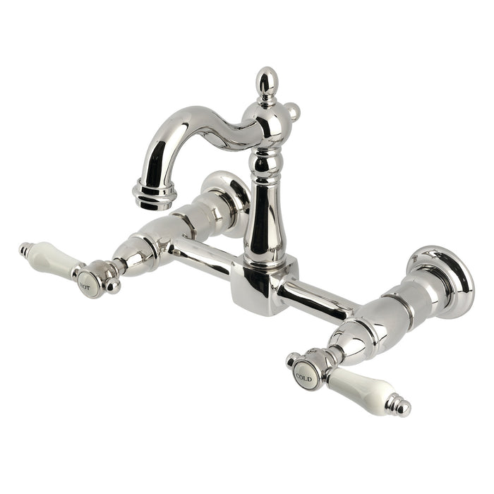 Kingston Heirloom KS2446BPL - Bel-Air Two-Handle 2-Hole Wall Mount Bridge Kitchen Faucet, Polished Nickel
