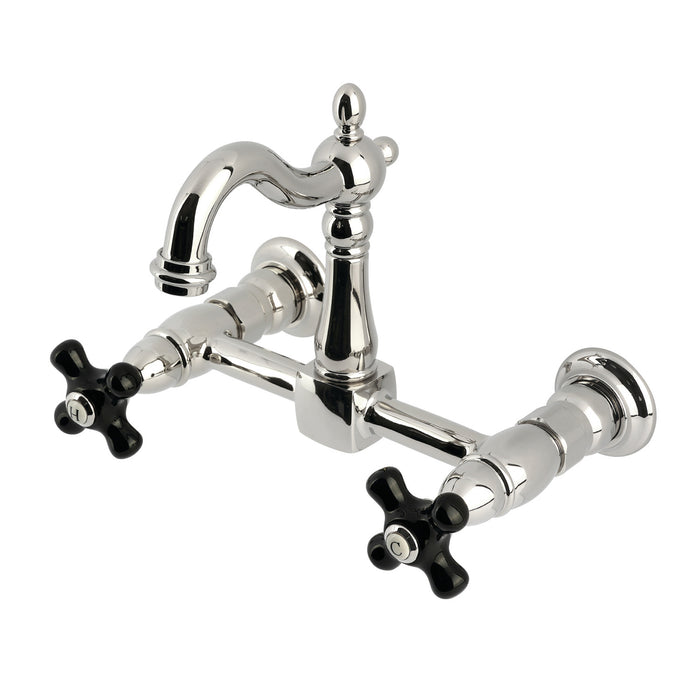 Kingston Heirloom KS2446PKX - Duchess Two-Handle 2-Hole Wall Mount Bridge Kitchen Faucet, Polished Nickel