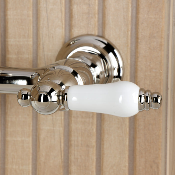 Kingston Heirloom KS2446PLBS - Heritage Two-Handle 3-Hole Wall Mount Bridge Kitchen Faucet with Brass Sprayer, Polished Nickel