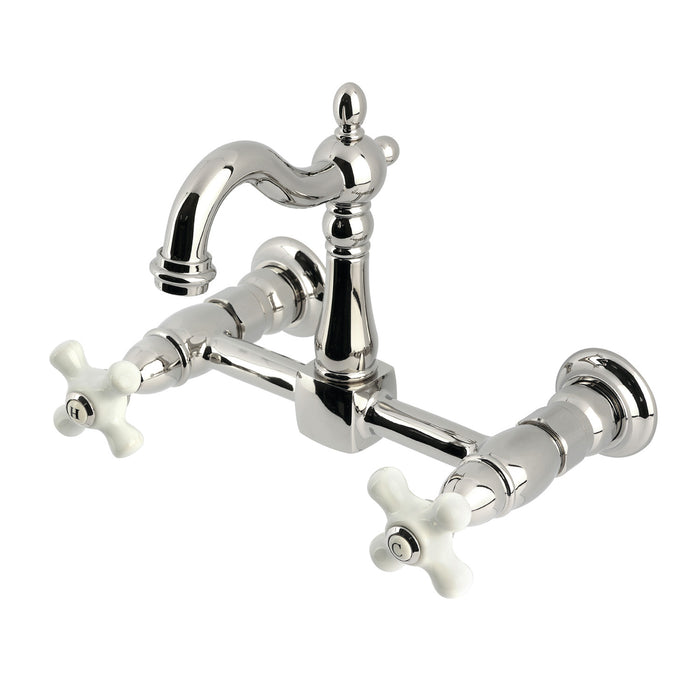 Kingston Heirloom KS2446PX - Heritage Two-Handle 2-Hole Wall Mount Bridge Kitchen Faucet, Polished Nickel