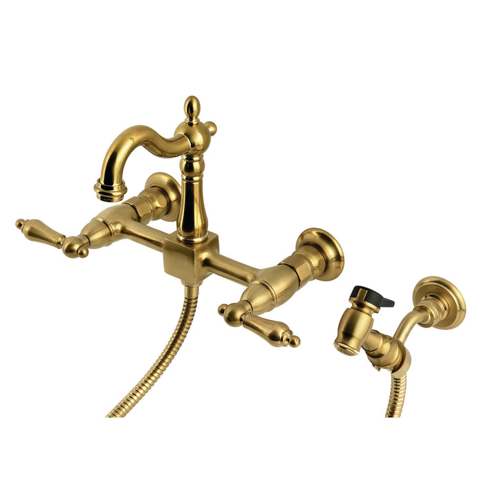 Heritage KS2447ALBS Two-Handle 3-Hole Wall Mount Kitchen Faucet, Brushed Brass