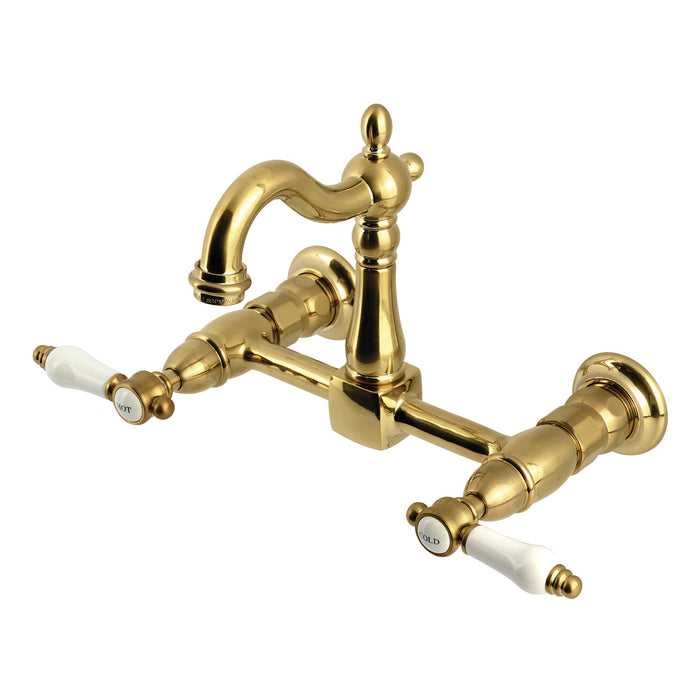 Kingston Heirloom KS2447BPL - Bel-Air Two-Handle 2-Hole Wall Mount Bridge Kitchen Faucet, Brushed Brass