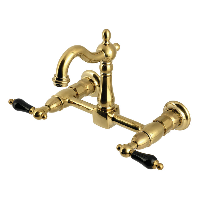 Kingston Heirloom KS2447PKL - Duchess Two-Handle 2-Hole Wall Mount Bridge Kitchen Faucet, Brushed Brass