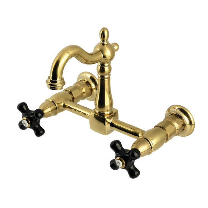 Kingston Heirloom KS2447PKX - Duchess Two-Handle 2-Hole Wall Mount Bridge Kitchen Faucet, Brushed Brass