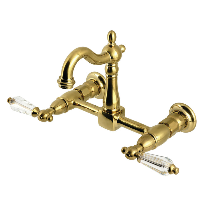 Kingston Heirloom KS2447WLL - Willshire Two-Handle Wall Mount Bridge Kitchen Faucet, Brushed Brass