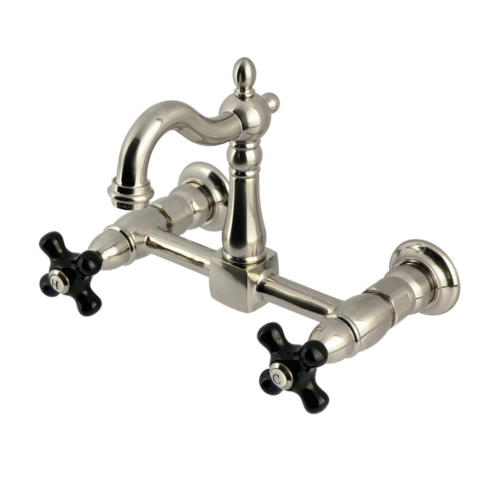 Kingston Heirloom KS2448PKX - Duchess Two-Handle 2-Hole Wall Mount Bridge Kitchen Faucet, Brushed Nickel
