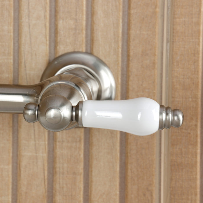 Kingston Heirloom KS2448PLBS - Heritage Two-Handle 3-Hole Wall Mount Bridge Kitchen Faucet with Brass Sprayer, Brushed Nickel