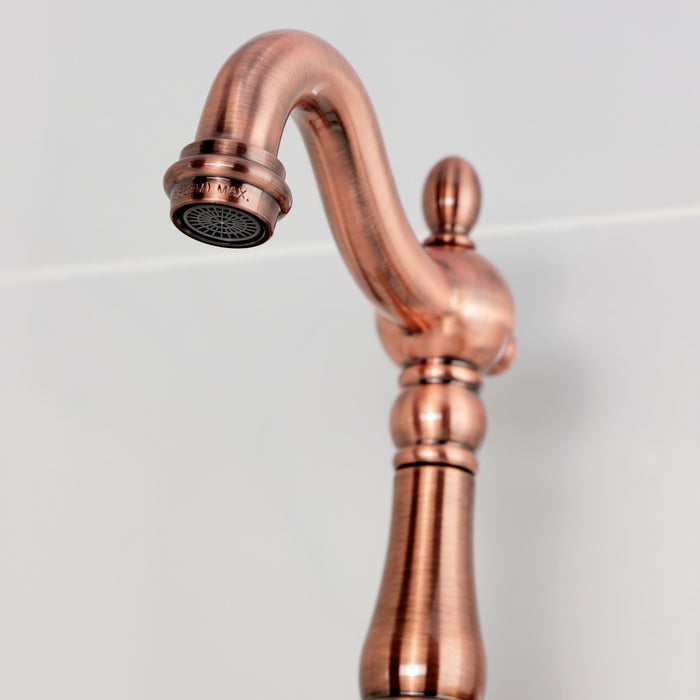 Kingston Heirloom KS244AXAC - Heritage Two-Handle 2-Hole Wall Mount Bridge Kitchen Faucet, Antique Copper