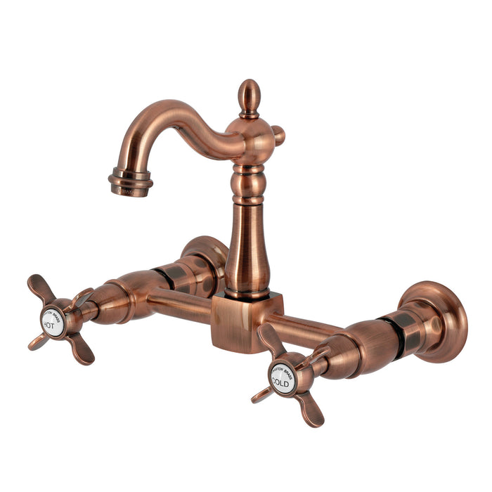 Kingston Heirloom KS244BEXAC - Essex Two-Handle 2-Hole Wall Mount Bridge Kitchen Faucet, Antique Copper