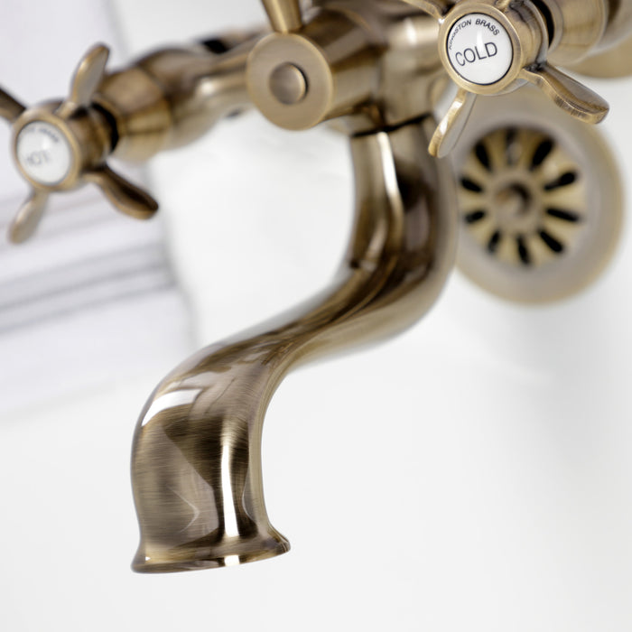 Kingston Heirloom KS245AB - Essex Three-Handle 2-Hole Tub Wall Mount Clawfoot Tub Faucet with Handshower, Antique Brass