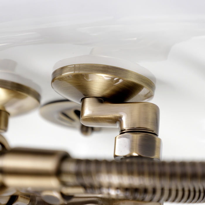 Kingston Heirloom KS245AB - Essex Three-Handle 2-Hole Tub Wall Mount Clawfoot Tub Faucet with Handshower, Antique Brass