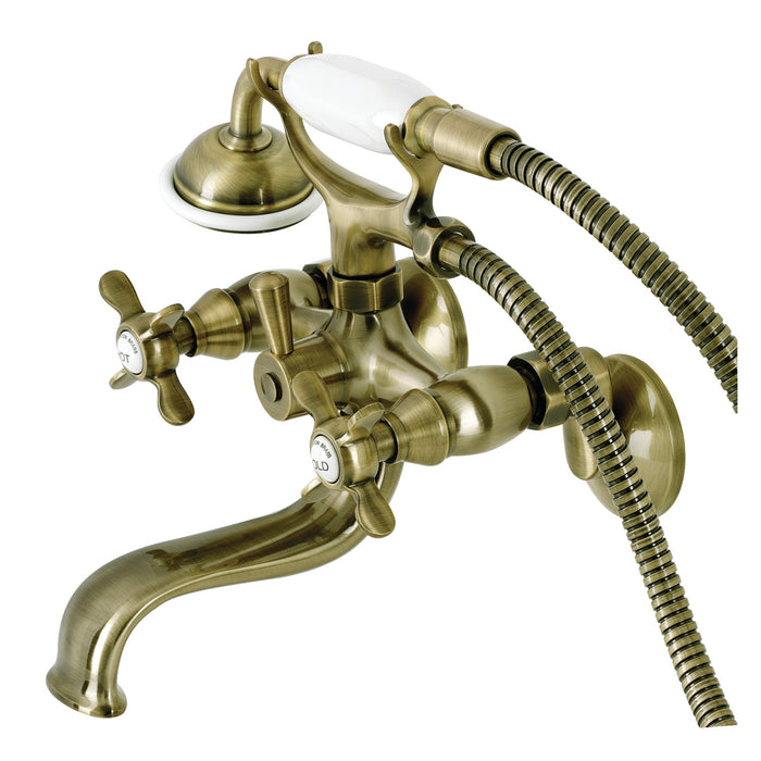 Kingston Heirloom KS245AB - Essex Three-Handle 2-Hole Tub Wall Mount Clawfoot Tub Faucet with Handshower, Antique Brass