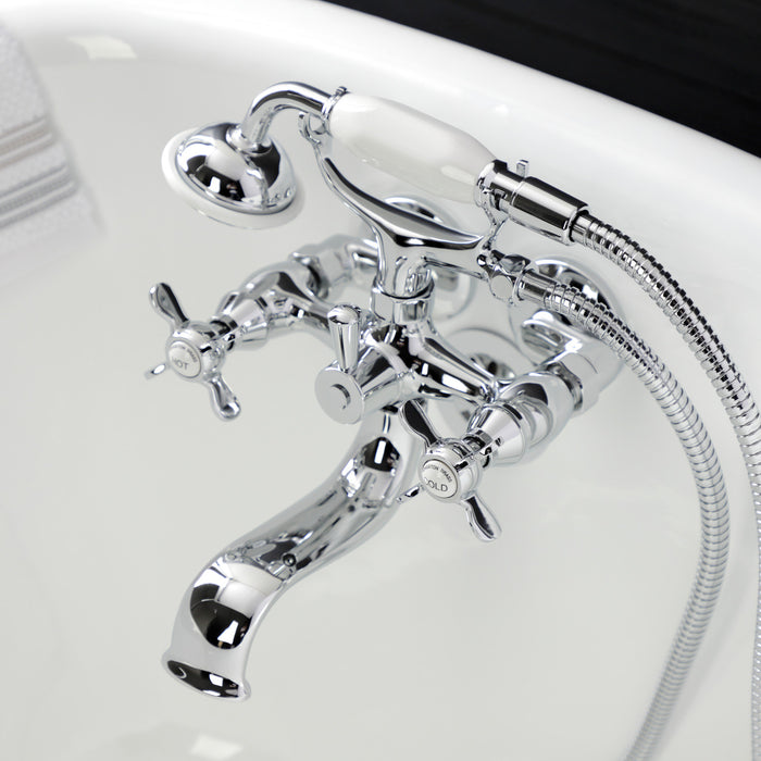 Kingston Heirloom KS245C - Essex Three-Handle 2-Hole Tub Wall Mount Clawfoot Tub Faucet with Handshower, Polished Chrome