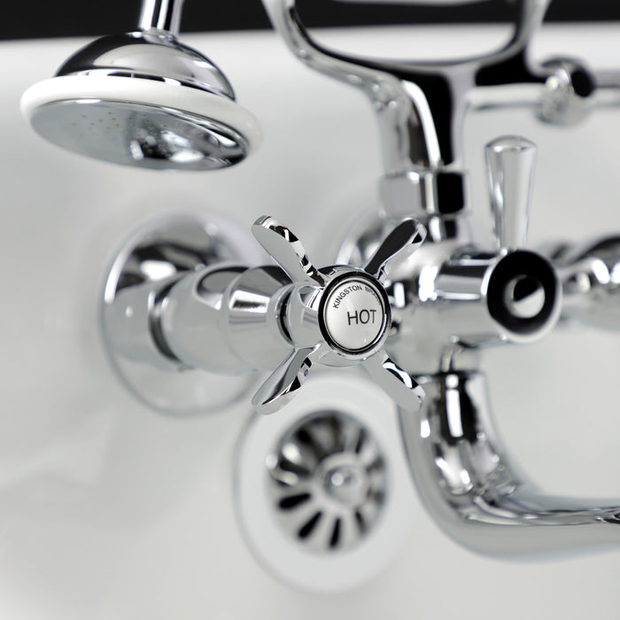 Kingston Heirloom KS245C - Essex Three-Handle 2-Hole Tub Wall Mount Clawfoot Tub Faucet with Handshower, Polished Chrome