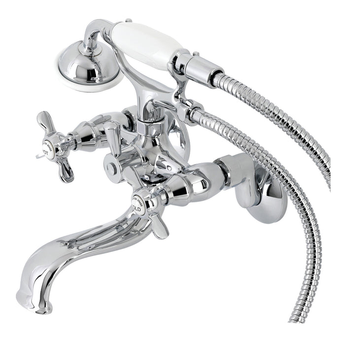 Kingston Heirloom KS245C - Essex Three-Handle 2-Hole Tub Wall Mount Clawfoot Tub Faucet with Handshower, Polished Chrome