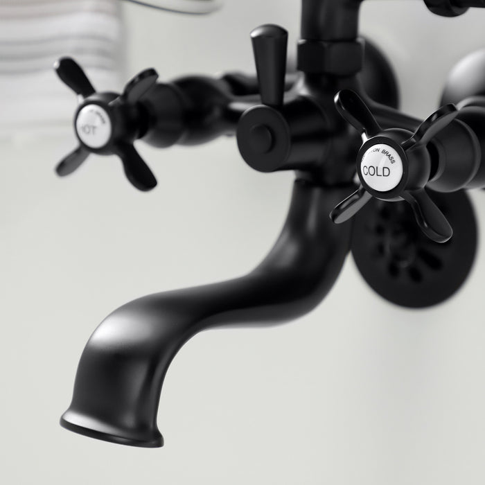 Kingston Heirloom KS245MB - Essex Three-Handle 2-Hole Tub Wall Mount Clawfoot Tub Faucet with Handshower, Matte Black