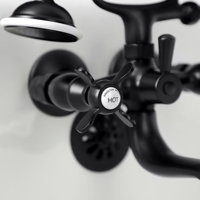 Kingston Heirloom KS245MB - Essex Three-Handle 2-Hole Tub Wall Mount Clawfoot Tub Faucet with Handshower, Matte Black