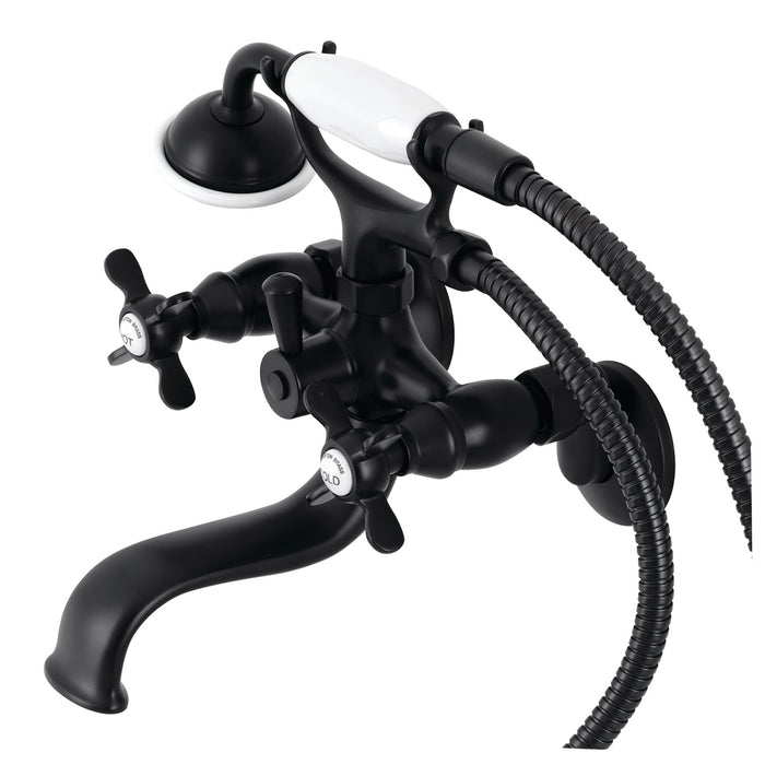 Kingston Heirloom KS245MB - Essex Three-Handle 2-Hole Tub Wall Mount Clawfoot Tub Faucet with Handshower, Matte Black