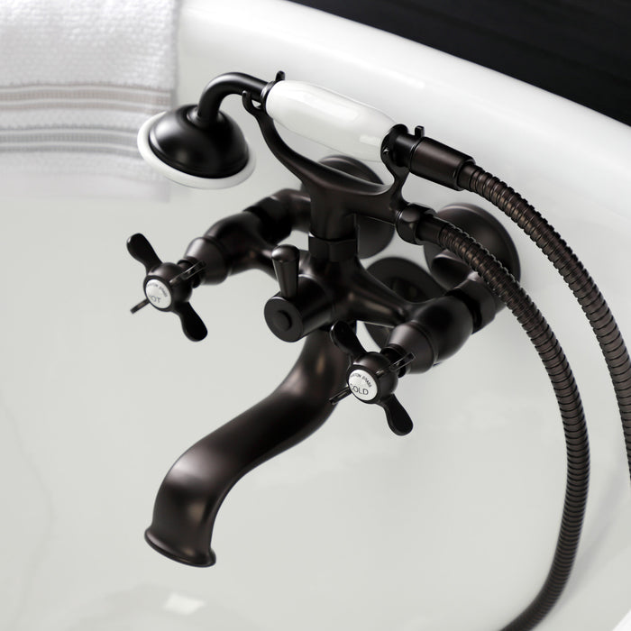 Kingston Heirloom KS245ORB - Essex Three-Handle 2-Hole Tub Wall Mount Clawfoot Tub Faucet with Handshower, Oil Rubbed Bronze