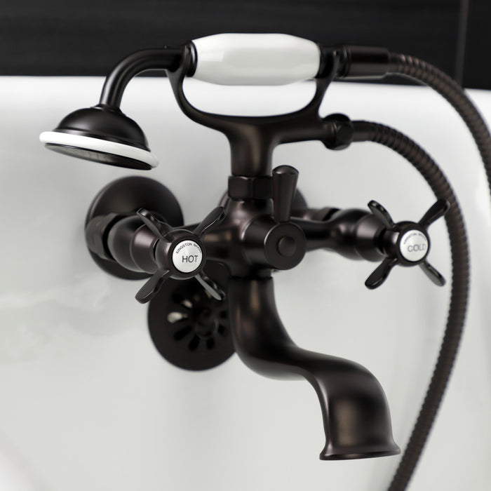 Kingston Heirloom KS245ORB - Essex Three-Handle 2-Hole Tub Wall Mount Clawfoot Tub Faucet with Handshower, Oil Rubbed Bronze
