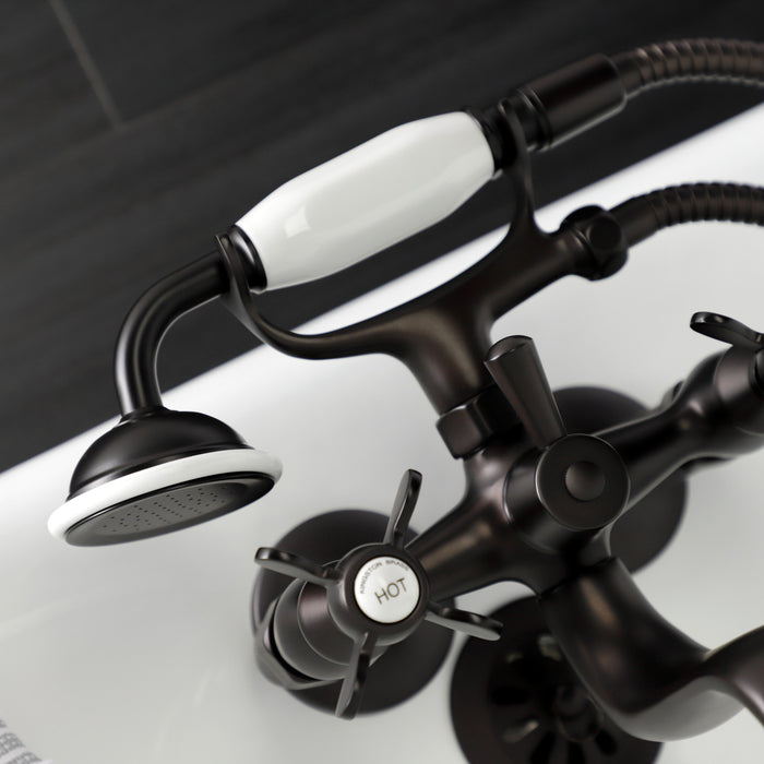 Kingston Heirloom KS245ORB - Essex Three-Handle 2-Hole Tub Wall Mount Clawfoot Tub Faucet with Handshower, Oil Rubbed Bronze