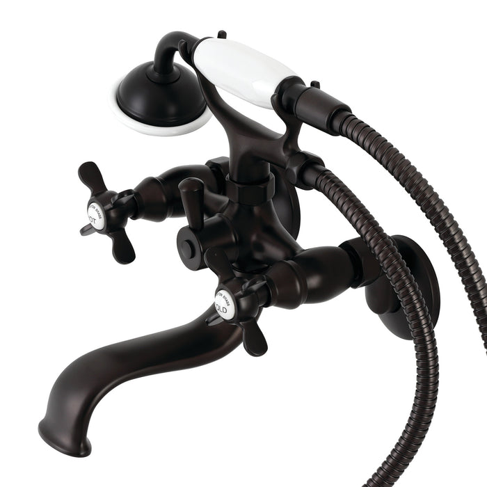 Kingston Heirloom KS245ORB - Essex Three-Handle 2-Hole Tub Wall Mount Clawfoot Tub Faucet with Handshower, Oil Rubbed Bronze