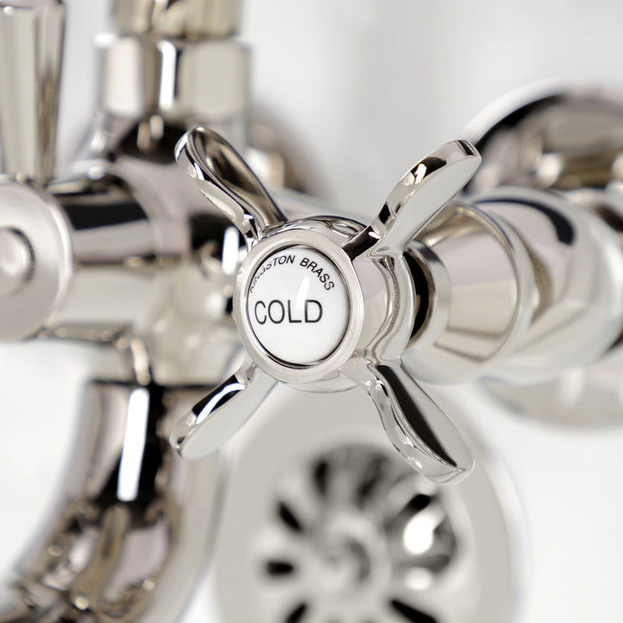 Kingston Heirloom KS245PN - Essex Three-Handle 2-Hole Tub Wall Mount Clawfoot Tub Faucet with Handshower, Polished Nickel