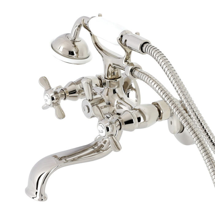 Kingston Heirloom KS245PN - Essex Three-Handle 2-Hole Tub Wall Mount Clawfoot Tub Faucet with Handshower, Polished Nickel