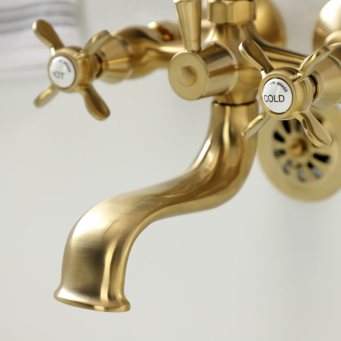 Kingston Heirloom KS245SB - Essex Three-Handle 2-Hole Tub Wall Mount Clawfoot Tub Faucet with Handshower, Brushed Brass