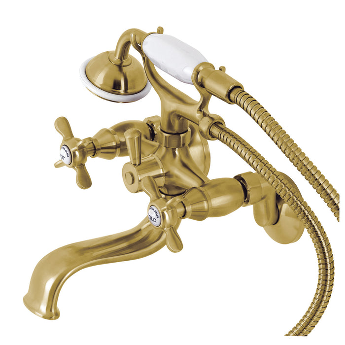Kingston Heirloom KS245SB - Essex Three-Handle 2-Hole Tub Wall Mount Clawfoot Tub Faucet with Handshower, Brushed Brass