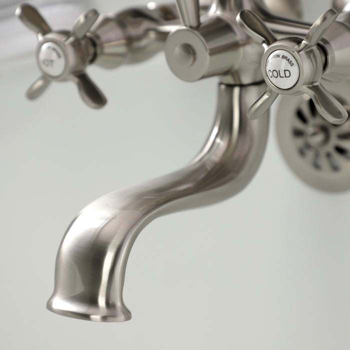 Kingston Heirloom KS245SN - Essex Three-Handle 2-Hole Tub Wall Mount Clawfoot Tub Faucet with Handshower, Brushed Nickel